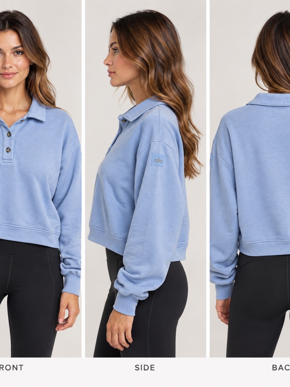 Alo Yoga Blue Cropped Polo Sweatshirt Women’s M/L Oversized Long Sleeve